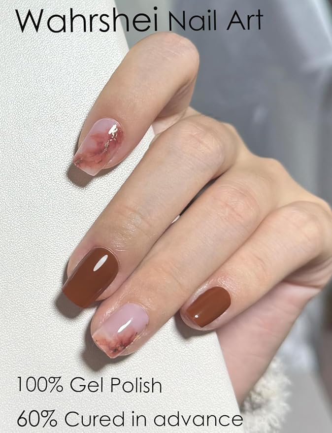 Semi Cured Gel Nail Strips, 20pcs Gel Nail Stickers UV, Semi Cured Gel Nail Wraps for Home Nails DIY -Burnt Marble