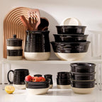 HASENSE Ceramic Cereal & Soup Bowls Set of 6, 20 Oz Black & Beige Stackable - Image 6