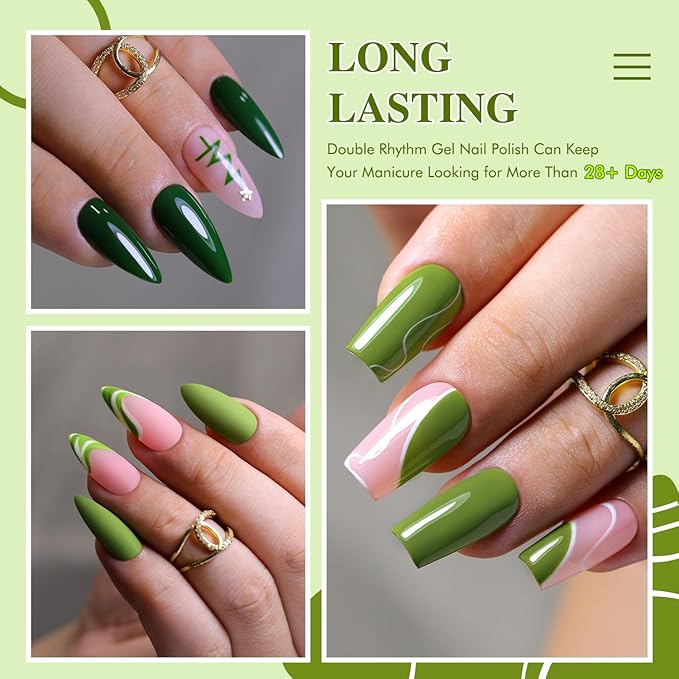 Double Rhythm Gel Nail Polish Set of 6 Colors Baby Light Pastel Milky Nail Polish Starter Kit Art DIY Salon Home (Sage Dark Deep Lime Green Olive,Kit 18)