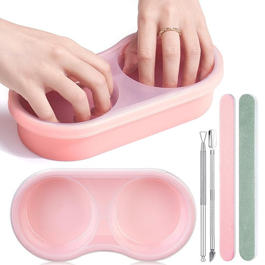 Dual Nail Soaking Bowl Acetone Proof: Soak Off Gel Nail Polish Dip Powder Remover Bowl- Cut the Soaking Time in Half Manicure Bowl for Salon Home