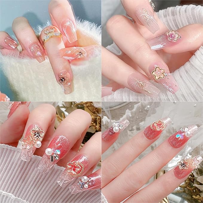56Pcs Colorful Flower Nail Charms Clear Colour Crystal Nail Charms for Nails 3D Acrylic Gems Nail Supplies Luxury Gold Edge Nail Rhinestones Design Cute Glitter Nail Art Charms for Women Girls DIY