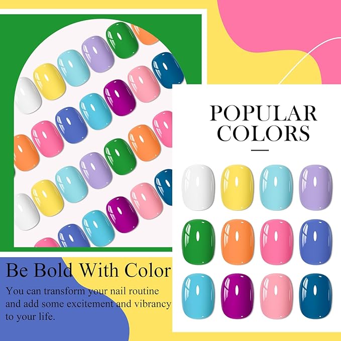 MEET ACROSS 12 Colors One Step Gel Polish, 3-in-1 Base Coat, Nail Color & Top Coat, One Step Gel Nail Polish Set Pink Purple Sky Blue Rainbow Colors Series 7ml