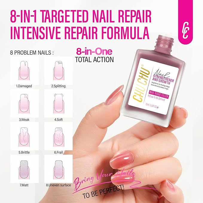 Nail Repair Hardener Extra Strong and Growth: Coral Red Natural Nail Strengthener for Enthusiast - Polish Ridge Filler Concealer for Damaged Nails 15ml