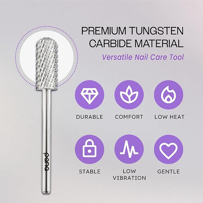 PANA 3/32" Small Smooth Round Top Safety Carbide Nail Drill Bit for Gel Polish & Acrylic Removal Nail Salon Manicure Pedicure Electric File Tools (Small Barrel - Silver, Extra Coarse)