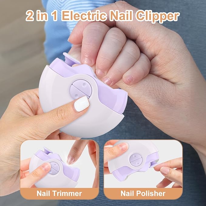 Electric Nail Clipper, 2 in 1 Electric Polishing Automatic Nail Clippers, Portable Electrics Nail Trimmer with Nail Chip Storage, Automatic Nails Clipper for Adults Children Elderly (Purple)