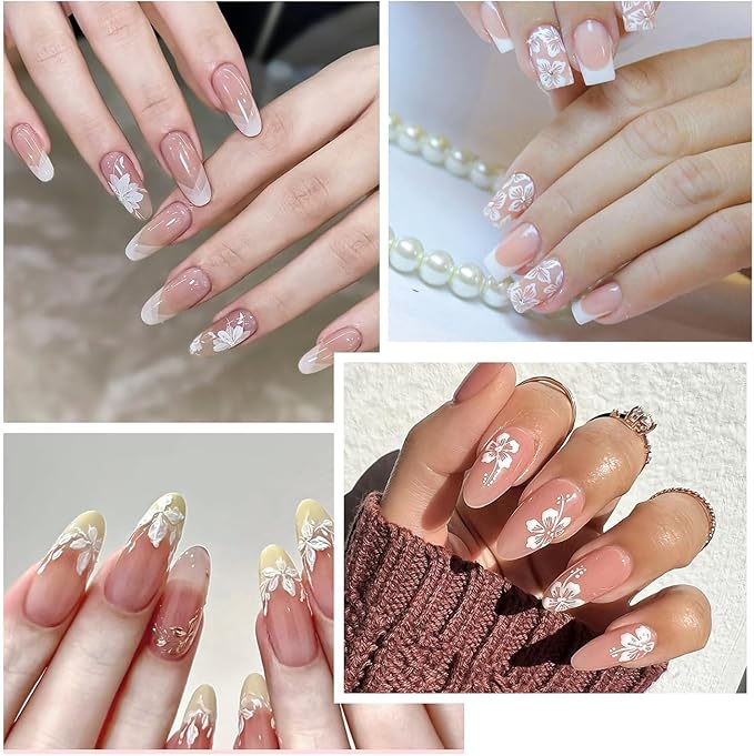 White Flower Nail Stickers for Nail Art, Spring Nail Stickers Decals Self Adhesive Floral Nails Sticker for Women Nails Art Sticker Decoration