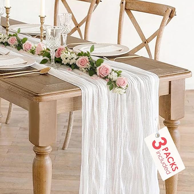 3 Pack White Cheesecloth Table Runner by BlueTopCoLtd