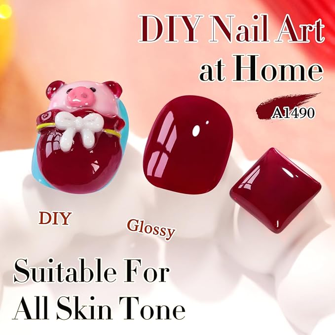 Double Rhythm Gel Polish 15ML Jelly Sheer Pastel Light Milky Color Pearl White Bottle 1 PC 0.5 OZ Full Size Nail Art Salon at Home (Burgundy Red-D1490)