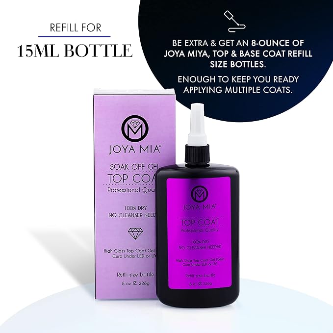 JOYA MIA Top Coat Gel Polish Refill Size Bottle, 8 oz.