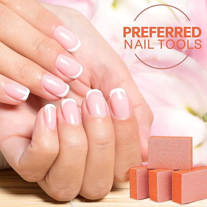 Maryton Mini Nail Buffer Blocks - 80/100 Grit Professional Salon Orange Buffers - Buff Nails Prior to Application of Gel Polish, Acrylic, 50 Count
