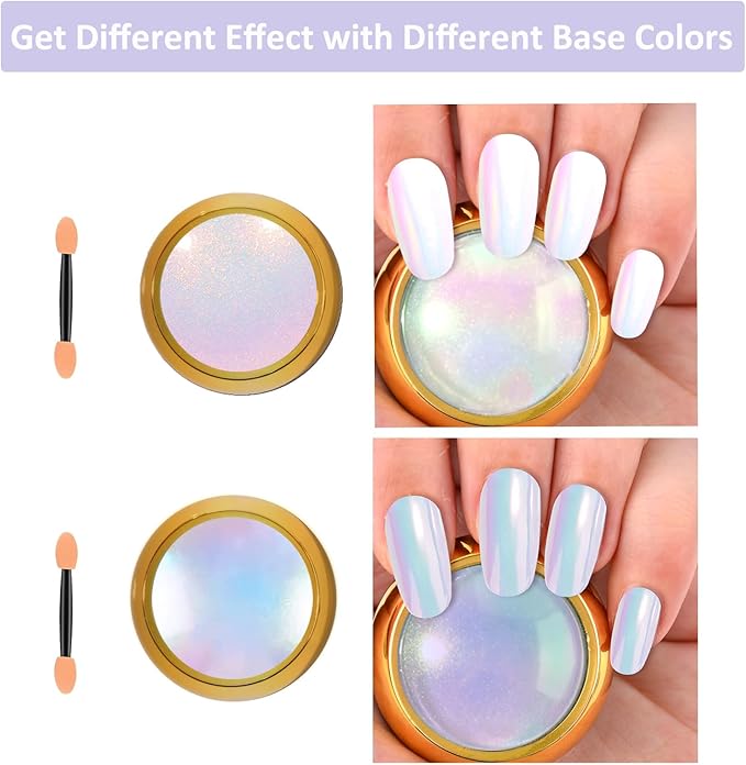 2 Pcs Mermaid Chrome Nail Powder Kit- 2 Colors Neon Effect Iridescent Nails Powder, Aurora Holographic Nail Glitter Rainbow Mica Powders Chrome Nail Art Dust Tip Manicure Pigment