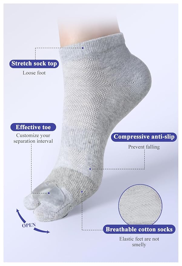Happy Feet Alignment Socks, Adjustable Yoga Toe Separators For Men Women, Wearable On The Go, Gray M