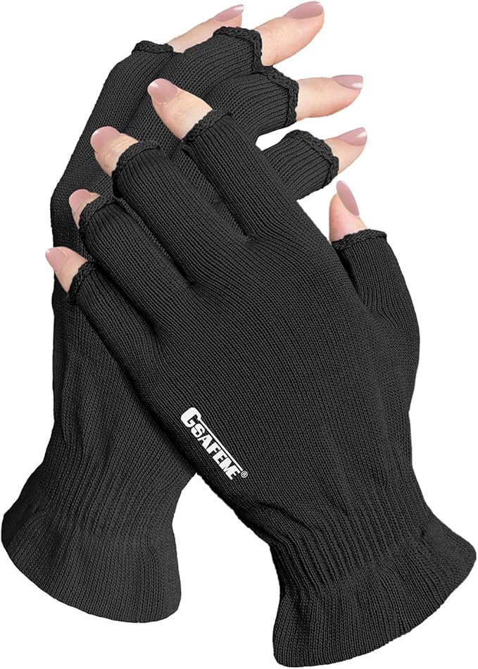 GSAFEME Cotton Gloves Eczema - Fingerless Touchscreen Moisturizing Gloves for Dry Hand Sleeping - Cotton Gloves for Men and Women, Black L/XL 1 Pair