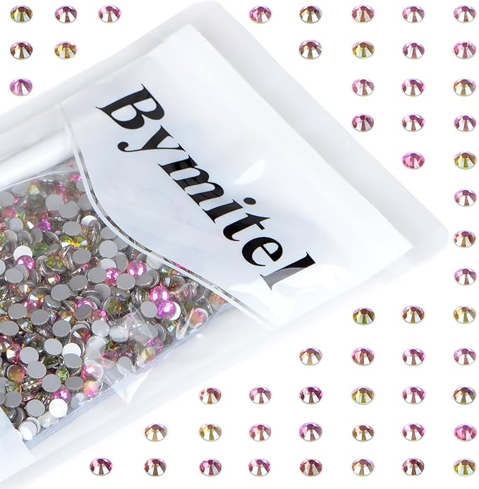 2880PCS Art Nail Rhinestones Non Hotfix Glue Fix Round Crystals Glass Flatback for DIY Jewelry Making with one Picking Pen (ss10 2880pcs, Golden Rose)