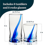 Blue Ribbon Tumbler & Rocks Drinking Glasses Set of 16, Dimpled Cups | 16.75 oz - Image 3