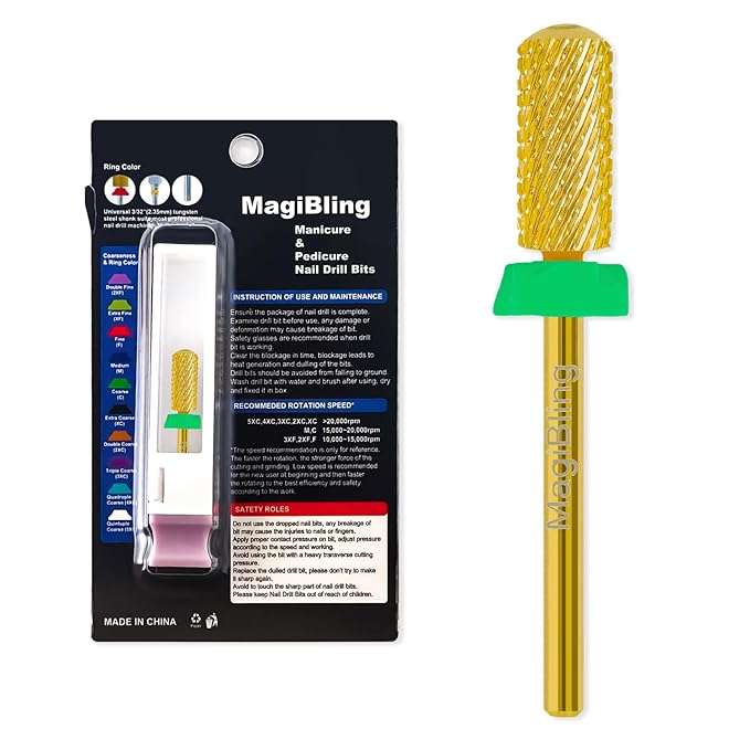Small Barrel Nail Drill Bits Round Top, 3/32'' Safety Tungsten Carbide Bits, Two-way Rotation, Suitable for Manicure Pedicure Cuticle Gel Polishing, Technicians Bits, Grit: Coarse.