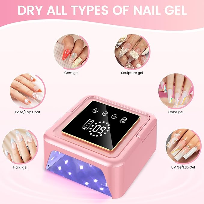 UV Nail Lamp 108W, UV Light for Gel Nail Polish, Cordless LED Nail Lamp with 36 Beads & Touch Display, Nail Light with 4 Timer Mode & Auto Sensor, Fast Curing Nail Dryer for Salon & Home (Pink)