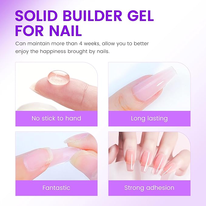 AIJIMEI Solid Builder Gel for Nails 2fl.oz 60ml Clear Hard Gel, Non-Sticky, 3D Sculpting, Nail Extension Flase Nail Thickening Solution (Pink)