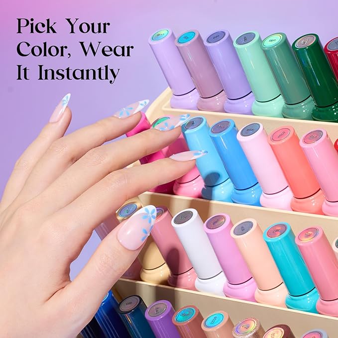 Beetles Gel Nail Polish Set - Seasons Variations 48 Colors Gel Polish Kit Brown Nude Pink Red Blue White with Base Top Coat Home DIY UV LED Soak Off Nail Art Salon Manicure Starter Kit Gift for Women