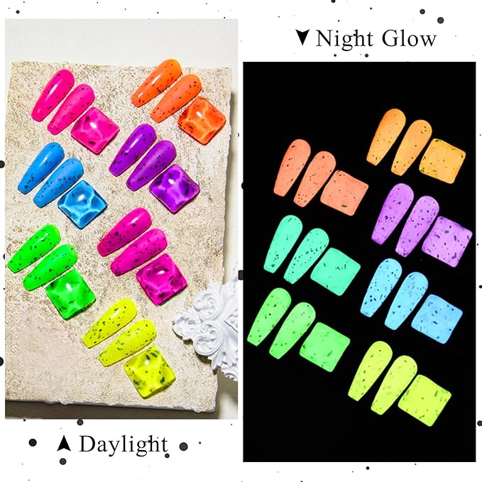 MEET ACROSS Glow in the Dark Eggshell Gel Nail Polish Set, 6 Colors Luminous Neon Gel Nail Polish Fluorescent Bright Colors Hot Pink Yellow Purple Nail Polish Soak off Nail Art Manicure Salon