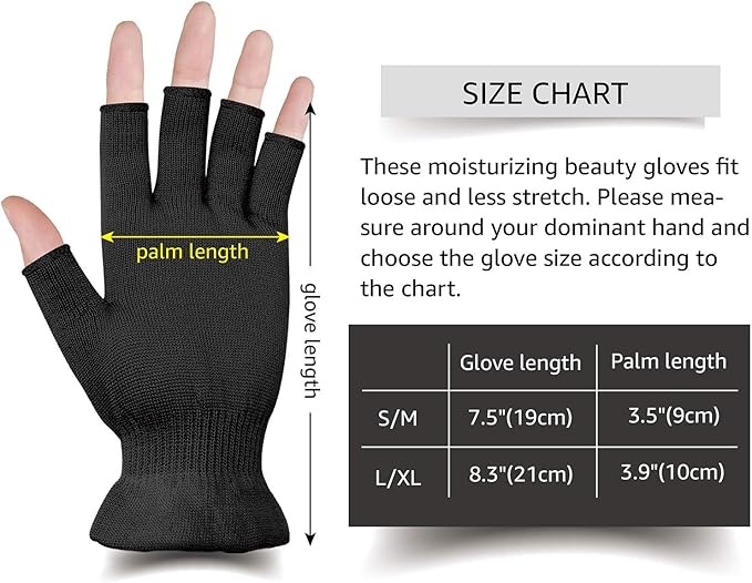 MIG4U 3 Pairs Fingerless Moisturizing Gloves, Half Finger Touchscreen Beauty Glove for SPA, Eczema, Dry Hands, Skin Treatment, Summer Sun UV Protection (L/XL, Black-3pairs)