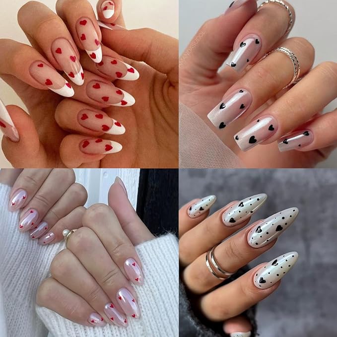 6 Sheets Heart Nail Art Stickers Decals Black White Red Laser Silver Heart Nail Stickers for Women Valentines Nail Art Supplies 3D Self Adhesive Romantic Hearts Sticker Design Manicure Decoration