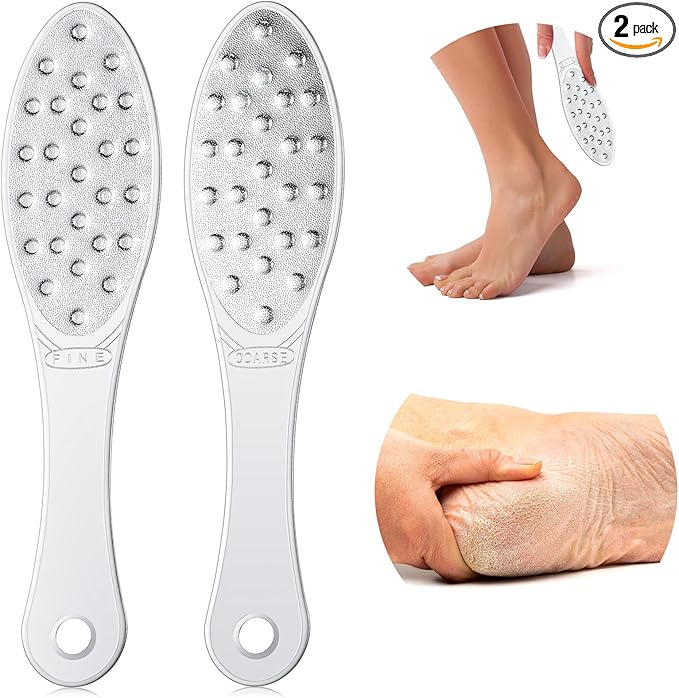 2 Pcs Stainless Steel Foot Scraper Metal Foot File Double Sided File Callus Remover Professional Feet Rasp Scrubber for Wet or Dry Skin Easy to Clean Pedicure Tool Heel
