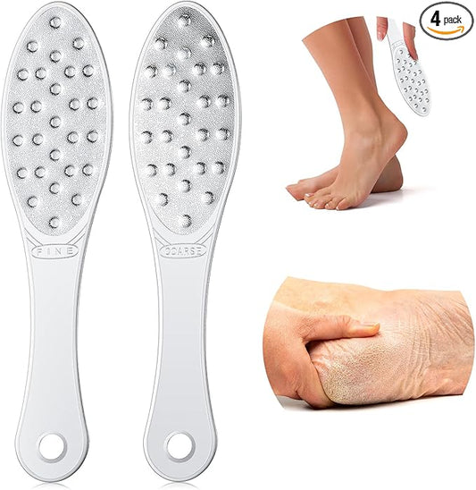 4 Pcs Stainless Steel Foot Scraper Metal Foot File Double Sided File Callus Remover Professional Feet Rasp Scrubber for Wet or Dry Skin Easy to Clean Pedicure Tool Heel