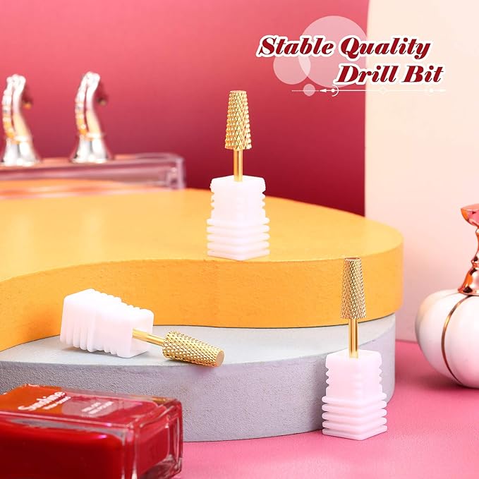 3 Pieces Tapered Barrel Carbide Nail Drill Bit, 3 Sizes Carbide Nail Drill Bit Acrylic File Cuticle, Art Tools for Gel Manicure Pedicure(XF, F, M,Gold)