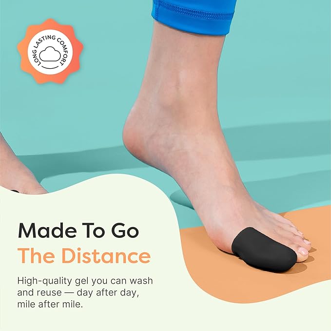 ZenToes 6 Pack Gel Toe Cap and Protector - Cushions and Protects to Provide Relief from Missing or Ingrown Toenails, Corns, Blisters, Hammer Toes (Large, Black)