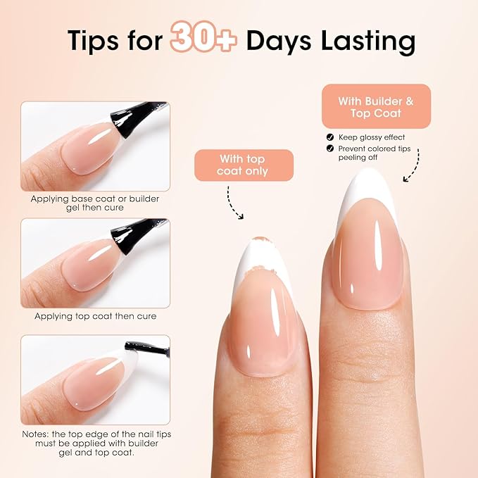 Gellen French Tip Press on Nails, 160 Pcs Soft Almond French Gel Nails with White Swirl Design, Classic Nude French Tip Nails