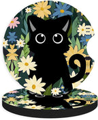 2pcs Cute Black Cat Car Coasters, Absorbent Universal neoprener Cup Holder by Unknown