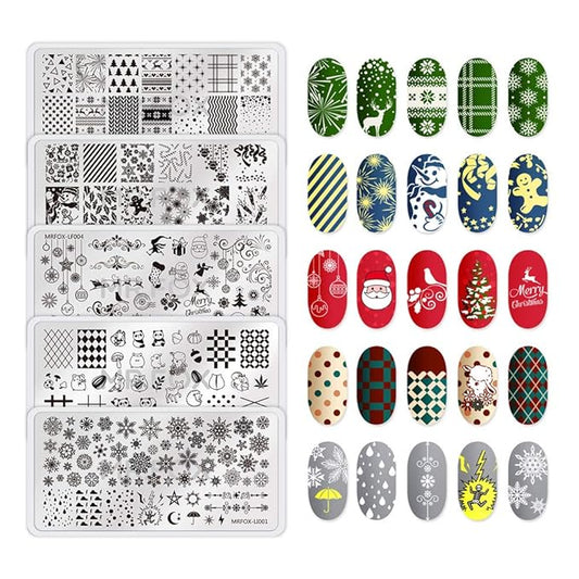 MRFOX Nail Print Board Set Christmas Snow and Lightning Theme Pattern Leaf Nail Art DIY Stamping Template