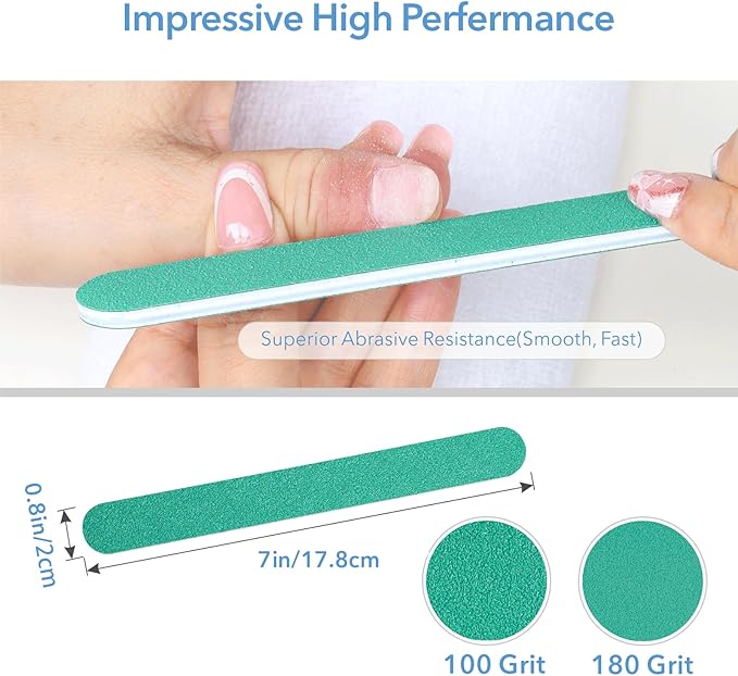 Nail File, 24 PCS Fingernail Files 7 inches 100/180 Grit Emery Boards for Nails - Heavy Duty Professional Nail Files Washable for Acrylic, Gel, Dip Powder, and Poly Gel Nail
