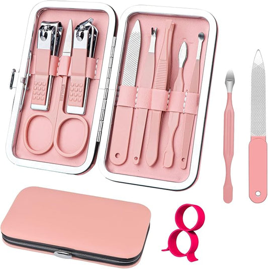 Manicure Set 8 in 1 Nail Clipper Set,RedFlow Nail Clippers,Fingernail & Toenail Clippers,Manicure Tools,Pedicure Tools,Suitable for Travel Manicure Kit,Nail Set Kit with Everything Profe (Pink)