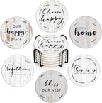 Coasters for Drinks, Ceramic Stone Grey Wood | Absorbent Round Table Mat by BRIBAY
