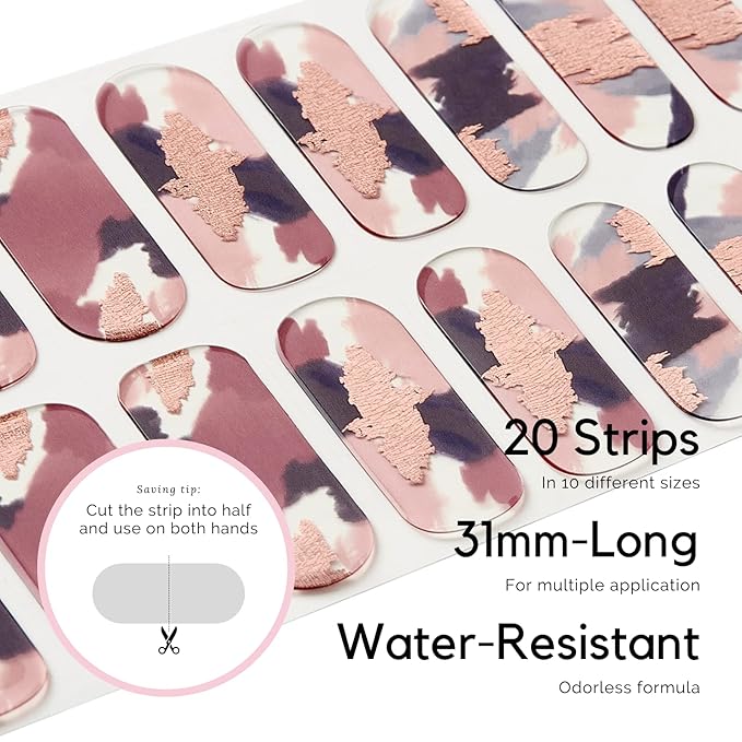 NAILOG Semi Cured Gel Nail Strips 20 Pcs Extra Long Gel Stickers | Buy 2 Get 1 UV Lamp| Long Lasting Nail Wraps with Glossy Gel Finishing, Marble Inkies