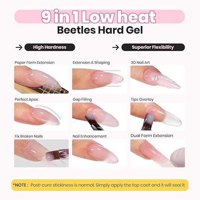 Beetles Low Heat Hard Gel Kit,Mint Sheer 2 Pcs 9 in 1 Nail Extension Sculpting Apex Building for Salon Professionals,Clear Builder Nail Gel,Christmas Nails,UV & LED Lamp Needed