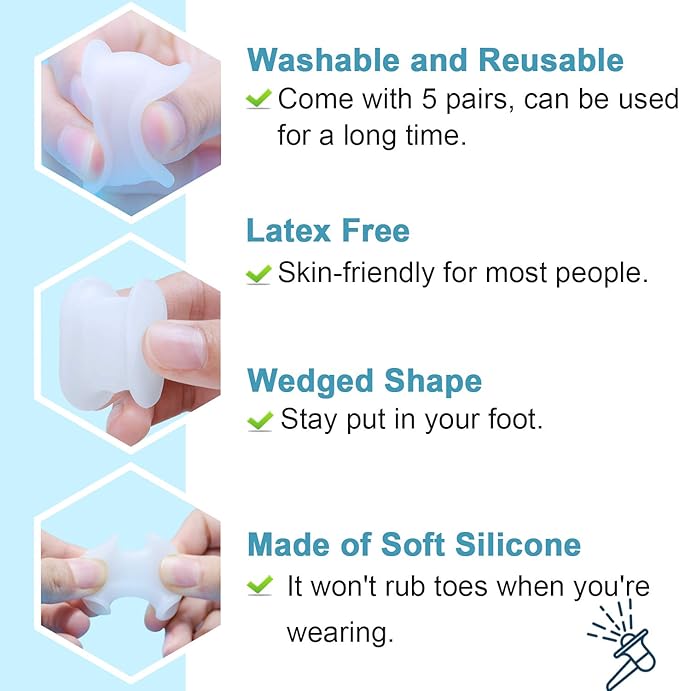 Povihome 10 Pack Gel Bunion & Toe Spacers Separators (0.3'' Thick) and Straightener Orthotics for Bunion Overlapping Toes, Bunion Toe Pain Relief - S Size