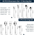 Silverware Set with Serving Utensils, 45 Piece Flatware Set, 18/10 Steel | - Image 2