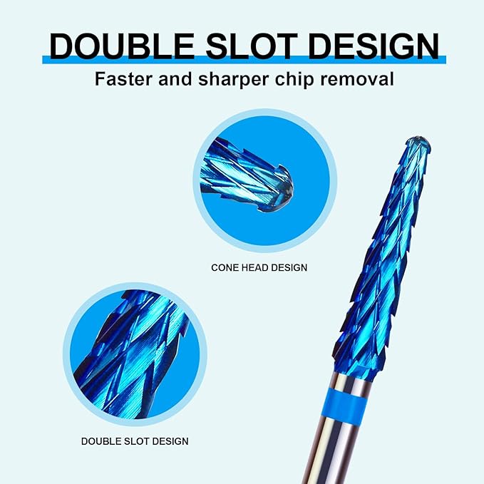 3/32" Small Cone Clean Medium Grit Carbide Cuticle Cleaner Bit for Electric Nail Drills – Professional Manicure Tool for Nail Salons and Home Use (M Grit. Blue)
