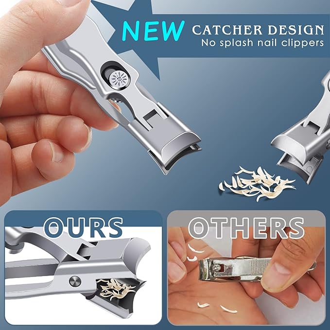 German Nail Clippers for Men with Catcher, Heavy Duty Toe Nail Clippers for Thick Nails Seniors, Portable Ultra Sharp Fingernail Clippers with Wide Mouth, Anti Splash Stainless Steel Nail Cutters