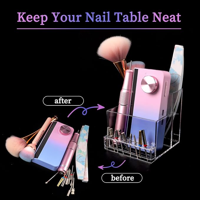 ANGNYA Nail Drill Bit Storage Box, Transparent 10-Hole Holder, Plastic Tool Organizer for Nail Tech Supplies