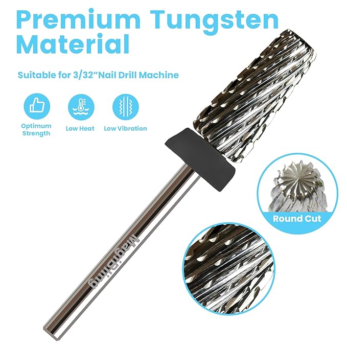 Cross Cut 5 in 1 Tapered Barrel Nail Drill Bits, Professional 3/32'' Safety Tungsten Carbide Bits, Two-way Rotation, Manicure Pedicure Cuticle Gel Removal Polishing, Extra Coarse.