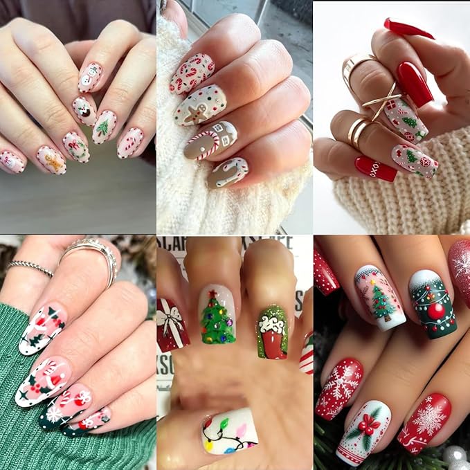 6Pcs Christmas Nail Stickers 3D Self Adhesive Xmas Tree Nails Decals Santa Claus Snowman Socks Snowflake Nails Design Sticker Winter Christmas Nail Art Stickers for Women Holiday Manicure Decor