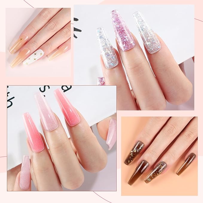 COSCELIA Poly Nail Gel Kit Starter Kit 18pcs 16ML Poly Nail Extension Gel without Lamp for Beginners with Everything Nail Thickening Solutions Matte Top Coat Fall Colors DIY Gifts for Women