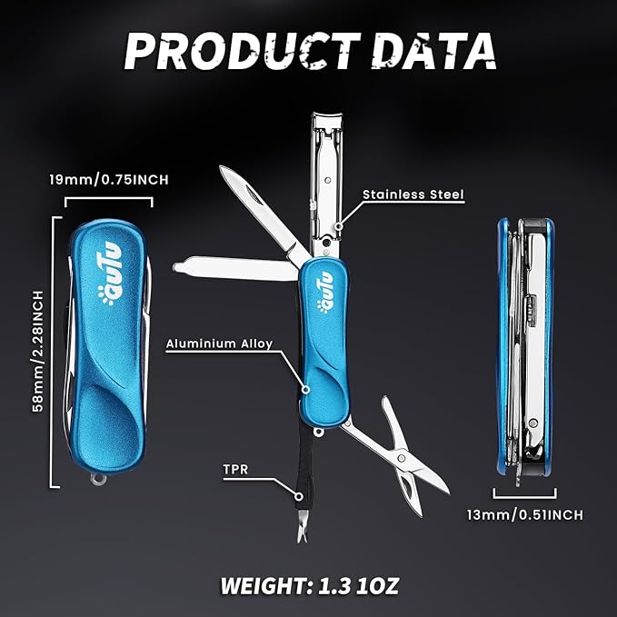 OUTU Keychain Nail Clippers Multitool, 7 in 1 EDC Utility Tool with Nail Clipper, Scissors, Manicure Sets Gifts for Him Men Husband Dad Boyfriend (Blue)