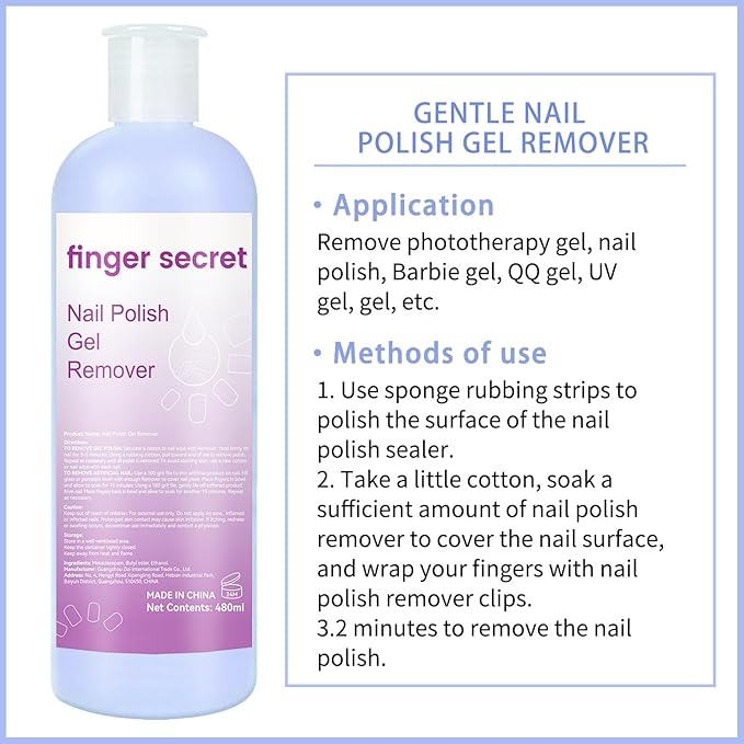 Nail Remover Gel Polish,finger secret Nail Polish Gel Remover 480ML,Gel Polish Remover for Nails,Professional Gel Nail Polish Remover Liquid Quickly & Easily & Effectively Remove Polish Gel