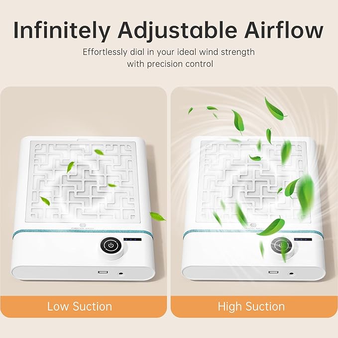 Nail Dust Collector, Bling Diamond Cordless Rechargeable 5000RPM Vacuum Nail Tech Fan Extractor, 12000mAh Professional Nail Duster Suction, Low Noise, Salon&Home