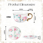 KAMMAK Tea Cups and Saucers Set of 2, Fine Bone China Coffee Cups, YX011 | - Image 2